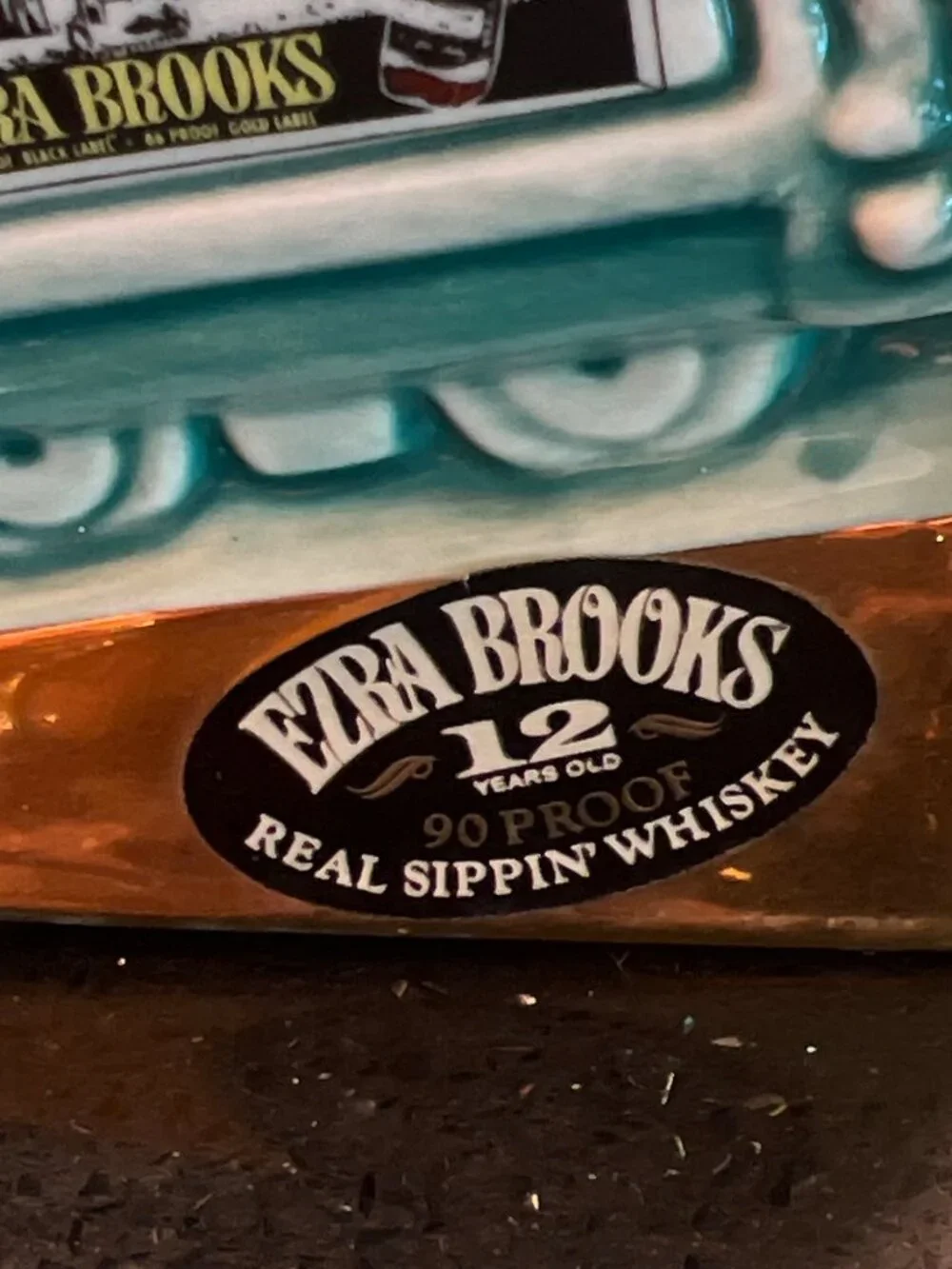 EZRA Brooks vintage whiskey decanter, EMPTY, circa 1968, HYDE PARK, cable car, u
